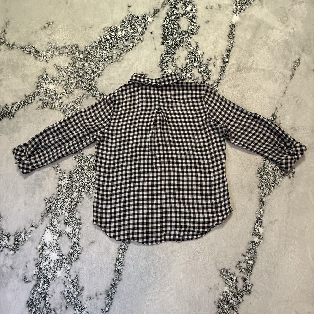 Hester Orchard Shirt Womens Size M Black White Gingham Roll Tab Sleeve Button Up - Picture 2 of 7